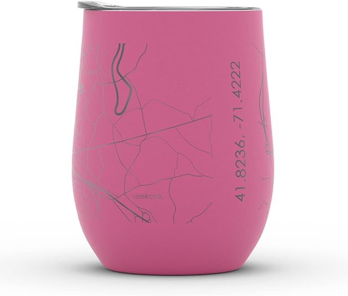 Well Told Engraved Providence Rhode Island Map Insulated Wine Tumbler, Etched Stainless Steel Cup (12 oz, Sunset Pink) City Map Insulated Tumbler, Custom Insulated Tumbler, Outdoor Drinkware