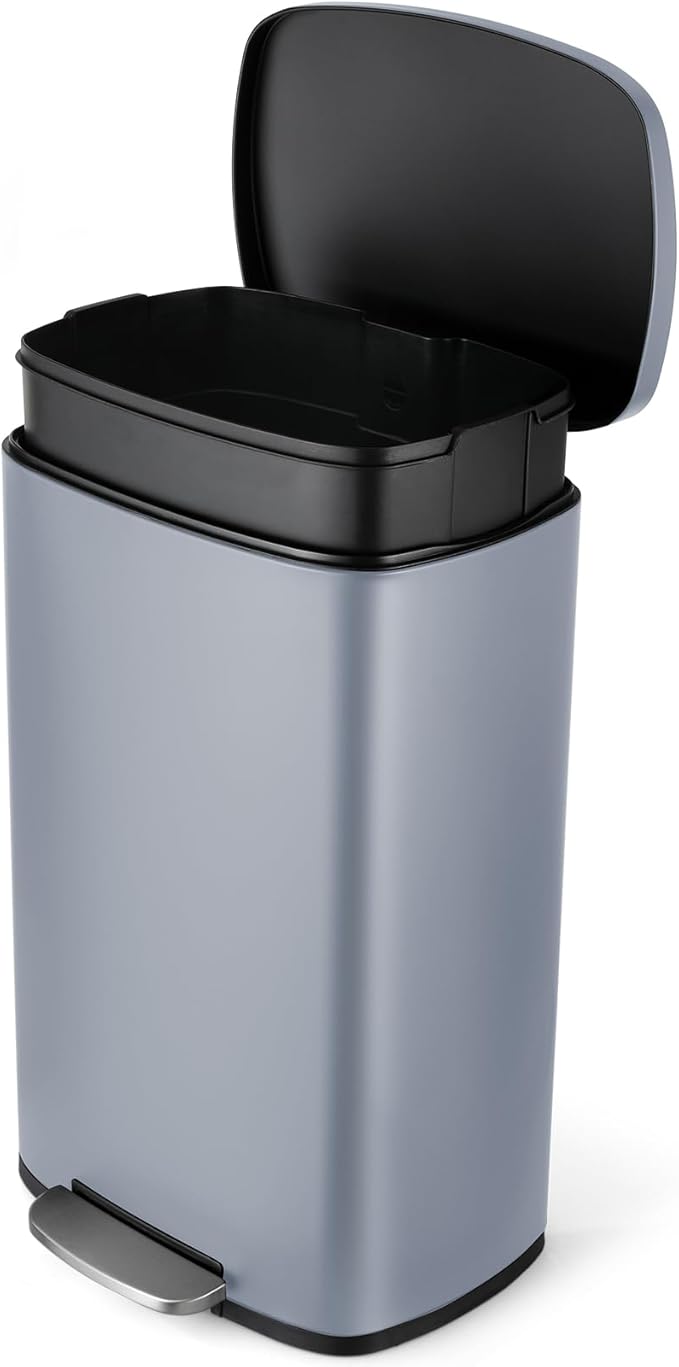 13.2 Gal Kitchen Trash Can, 50L Recycling or Garbage Bin, Brushed Stainless Steel Waste Basket, Soft&Quiet Close Dustbin, with Step-On Pedal, Removable Inner Bucket, for Home, Office, Living Room
