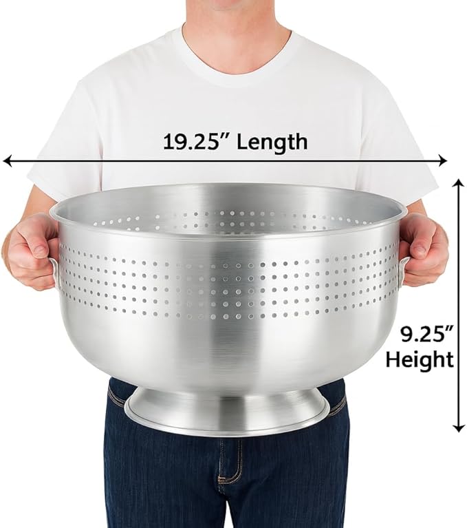 16 Qt. Aluminum Colander with Base and Handles – Heavy-Duty 16-Gauge Commercial Strainer for Pasta, Fruits, and Vegetables- (Large Colander with Top Diameter of 16.5 inches) (1, 16 Quart)