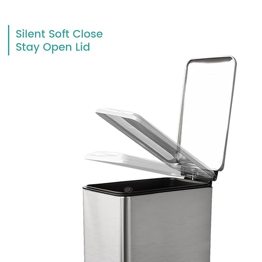 12 Gallon Trash Can, Stainless Steel Kitchen Garbage Can with Removal Inner Bucket, Soft Close Lid, Step on Trash Can for Home and Office, 45 Liter Capacity, Silver