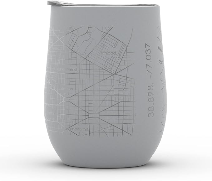 Well Told Engraved Washington DC Map Insulated Wine Tumbler, Etched Stainless Steel Cup (12 oz, Dockside Gray) City Map Insulated Tumbler, Custom Insulated Tumbler, Outdoor Drinkware