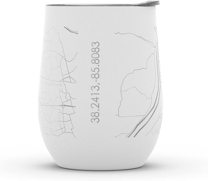 Well Told Engraved Louisville Kentucky Map Insulated Wine Tumbler, Etched Stainless Steel Wine Tumbler (12 oz, White) City Map Insulated Tumbler, Custom Insulated Tumbler, Outdoor Drinkware