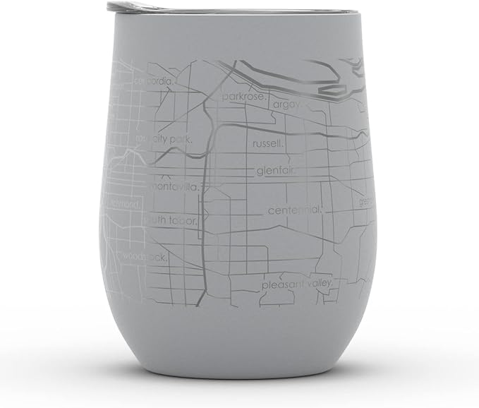 Well Told Engraved Portland Oregon Map Insulated Wine Tumbler, Etched Stainless Steel Cup (12 oz, Dockside Gray) City Map Insulated Tumbler, Custom Insulated Tumbler, Outdoor Drinkware