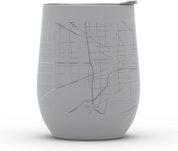 Well Told Engraved Indianapolis Indiana Map Insulated Wine Tumbler, Etched Stainless Steel Cup (12 oz, Dockside Gray) City Map Insulated Tumbler, Custom Insulated Tumbler, Outdoor Drinkware
