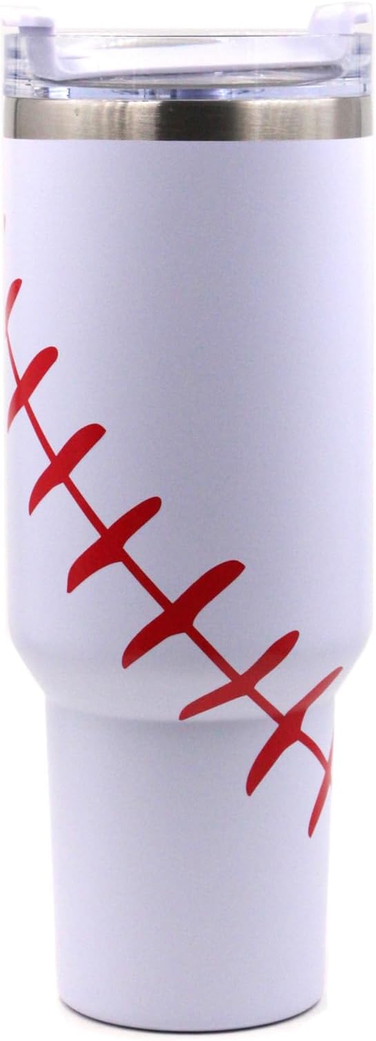 FMYWZS 40 oz Baseball Tumbler with Handle, Double Wall Vacuum Insulated Stainless Steel Cup Travel Mug with Lid and Straw, Baseball Accessories Stuff Gifts for Mom Men Boys Girls