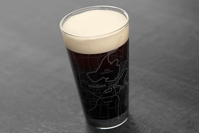 Well Told Engraved Madison Wisconsin Map Pint Glass, Etched Beer Gift (16 oz, Clear) City Map Pint, Custom City Glassware, Gifts For Beer Lovers