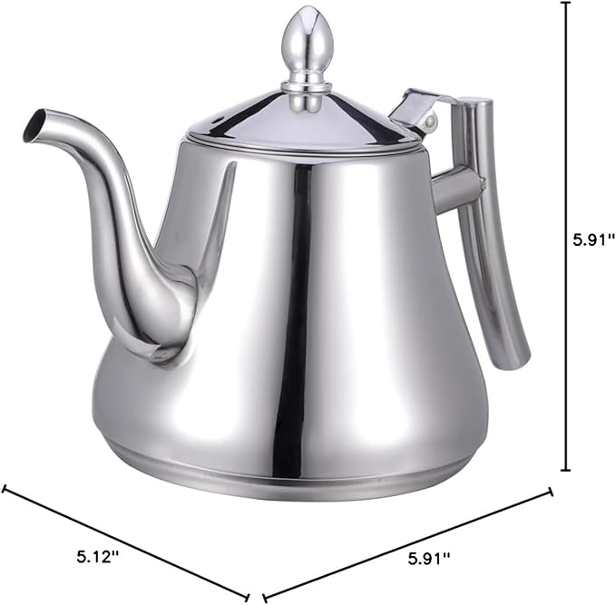 1L Stainless Steel Tea Kettle with Strainer Water Kettle for Home and Restaurant Use Stylish Glossy Finish and Ergonomic Handle
