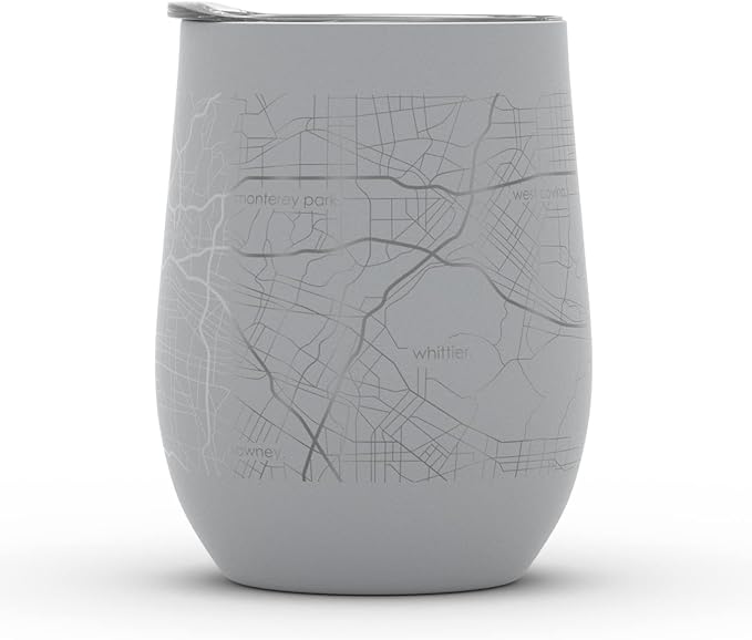 Well Told Engraved Los Angeles California Map Insulated Wine Tumbler, Etched Stainless Steel Cup (12 oz, Dockside Gray) City Map Insulated Tumbler, Custom Insulated Tumbler, Outdoor Drinkware