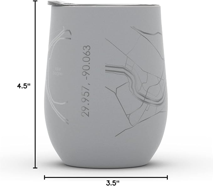 Well Told Engraved New Orleans LA Map Insulated Wine Tumbler, Etched Stainless Steel Cup (12 oz, Dockside Gray) City Map Insulated Tumbler, Custom Insulated Tumbler, Outdoor Drinkware