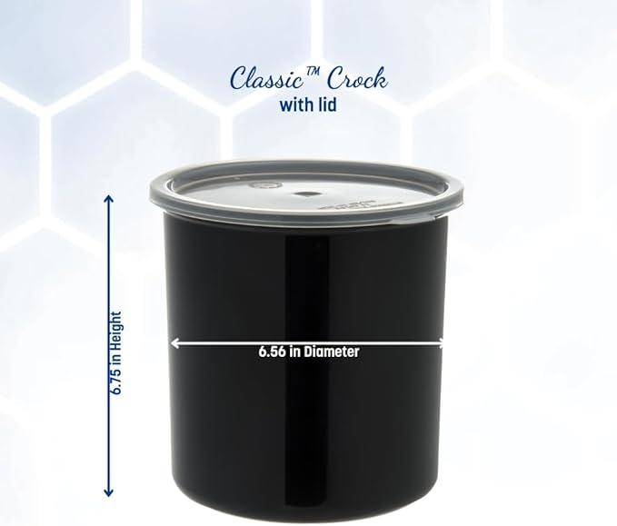 Carlisle FoodService Products Classic Round Storage Container Crock with Lid for Kitchen, Restaurants, Home, Plastic, 2.7 Quarts, Black, (Pack of 6)