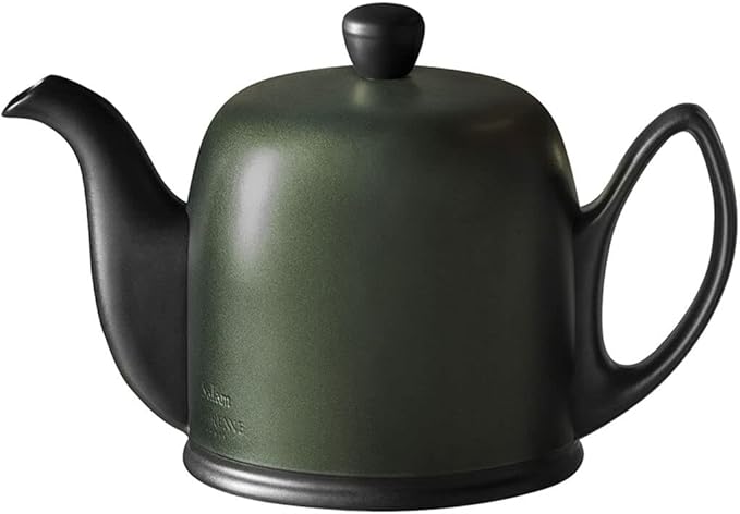 Degrenne Salam Luxury French Tea Pot - Porcelain Teapot with Emerald Aluminum Cover, Ceramic Tea Kettle for Loose Tea, Removable Infuser, 4 Cup Capacity, 24oz - Emerald