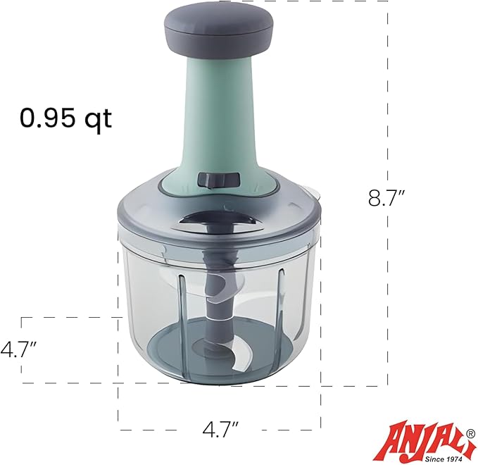 Anjali Food Chopper, Deluxe Large Handheld Vegetable Chopper for Onion, Garlic, Nuts & More | Manual Push Cutter with Stainless Steel Blades | Dishwasher-Safe