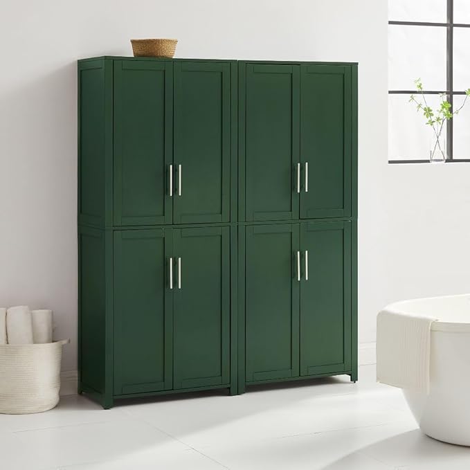 Crosley Furniture Savannah 2-Piece Pantry Storage Cabinet Set with Shelves, Kitchen, Dining, or Laundry Room, Hunter Green