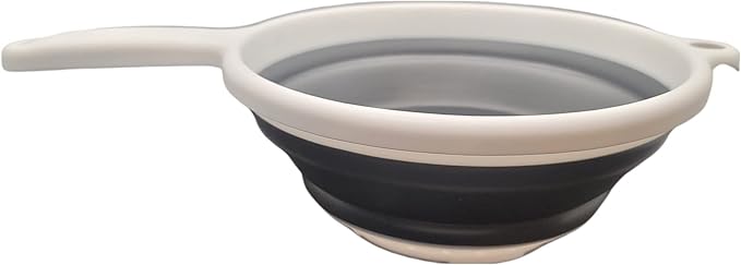 Handy Housewares 8" Round Space Saving Collapsible Silicone Kitchen Colander Food Strainer with Handle - White (2 Pack)