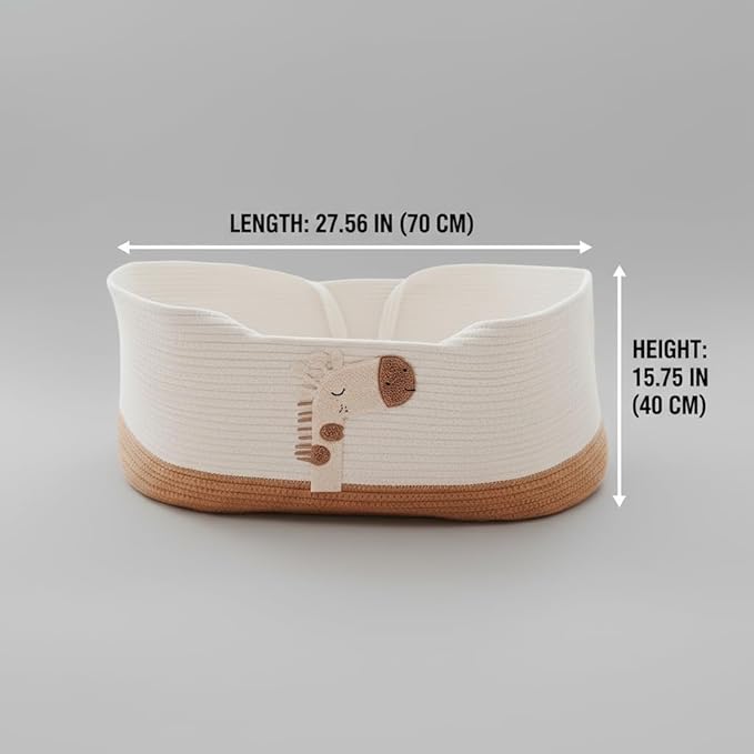 XYNAUTUVersatile Foldable Storage Basket, Natural Cotton Rope Organizer with Sturdy Handles for Nursery, Bedroom, Beach, and as a Pet Bed 27.56 × 15.75in