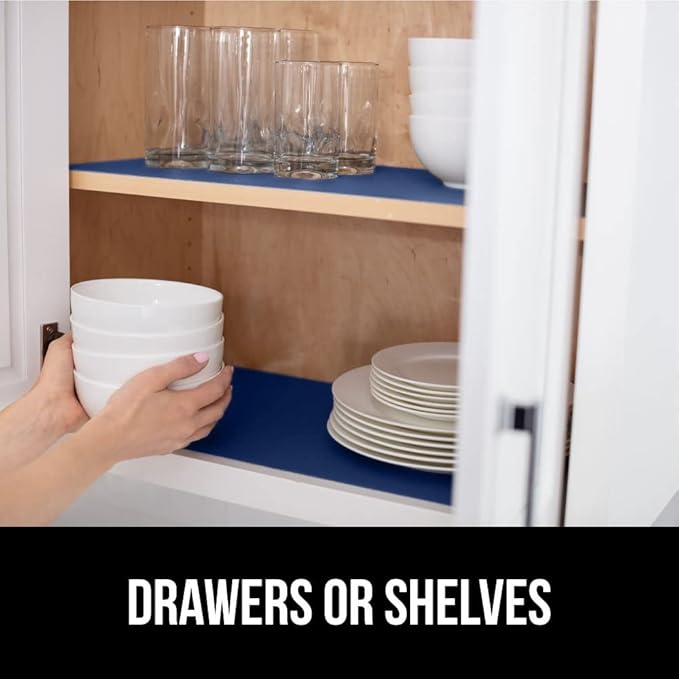 GORILLA GRIP Slip Resistant Drawer and Shelf Liner 2 Pack, Non Adhesive Water Resistant, Easy Clean and Trim, Smooth Surface Liners for Kitchen Cabinet, Shelves, Drawers, Pantry, 12 in x 10 FT, Navy