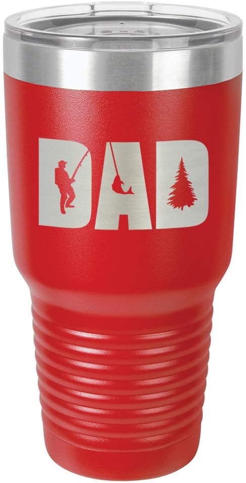 DAD KNOCKOUT FISHING Red 30 oz Tumbler With Straw and Slide Top Lid | Stainless Steel Travel Mug | Compare To Yeti Rambler