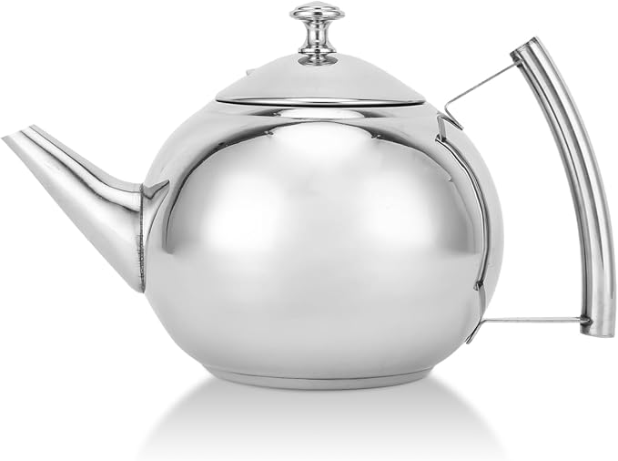 Stainless Steel Tea Pot with Infuser, Tea Pot with Removable Infuser For Loose Leaf and Tea Bags Metal Tea Kettle with Filter Stovetop Tea Maker Brewing Loose Leaves and Tea Bags (1.5L)