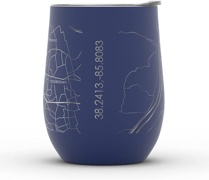 Well Told Engraved Louisville Kentucky Map Insulated Wine Tumbler, Etched Stainless Steel Cup (12 oz, Midnight Blue) City Map Insulated Tumbler, Custom Insulated Tumbler, Outdoor Drinkware