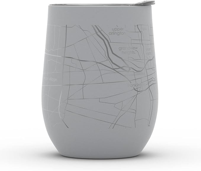 Well Told Engraved Columbus Ohio Map Insulated Wine Tumbler, Etched Stainless Steel Cup (12 oz, Dockside Gray) City Map Insulated Tumbler, Custom Insulated Tumbler, Outdoor Drinkware