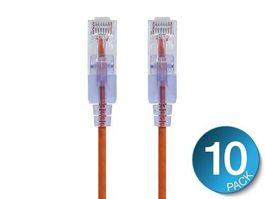 Monoprice Cat6A 7ft Orange 10-Pk Patch Cable UTP 30AWG 10G Pure Bare Copper Snagless RJ45 SlimRun Series Ethernet Cable