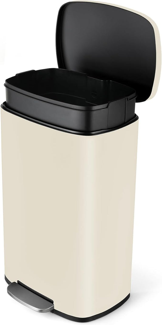 8 Gal Kitchen Trash Can, 30L Recycling or Garbage Bin, Brushed Stainless Steel Waste Basket, Soft&Quiet Close Dustbin, with Step-On Pedal, Removable Inner Bucket, for Home, Office, Living Room