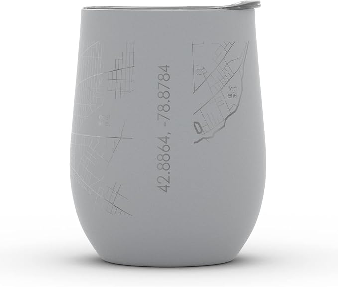 Well Told Engraved Buffalo New York Map Insulated Wine Tumbler, Etched Stainless Steel Cup (12 oz, Dockside Gray) City Map Insulated Tumbler, Custom Insulated Tumbler, Outdoor Drinkware
