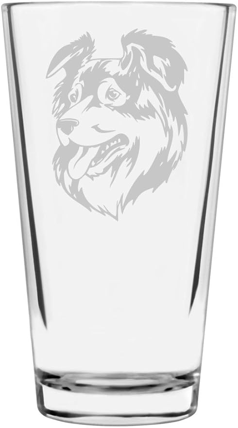 Australian Shepherd (Aussie) Dog Themed Etched All Purpose 16oz Pint Glass