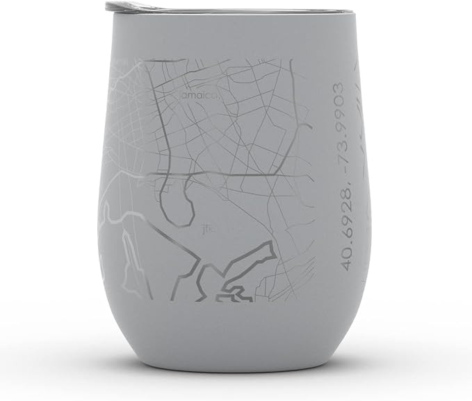 Well Told Engraved Brooklyn New York Map Insulated Wine Tumbler, Etched Stainless Steel Cup (12 oz, Dockside Gray) City Map Insulated Tumbler, Custom Insulated Tumbler, Outdoor Drinkware