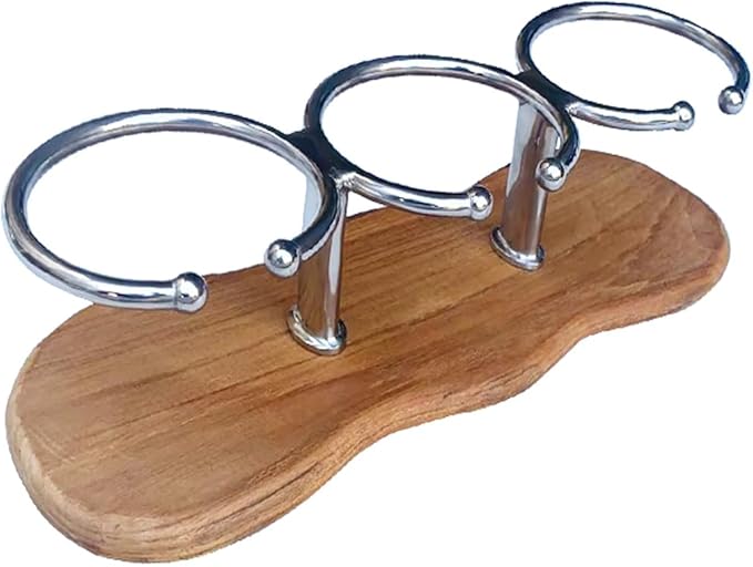 Teak 3-Hole Cup Holder, 316 Stainless Steel Cup Holder for Boat, Kitchen, RV