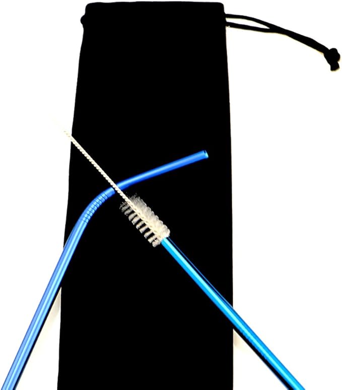 Blue Reusable Utensils with Case Camping Travel Silverware Set,Portable Stainless Steel Cutlery Set - Matte Flatware Set Knife Fork Spoon Mirror Straws Chopsticks - for Office Lunch, Hiking, School