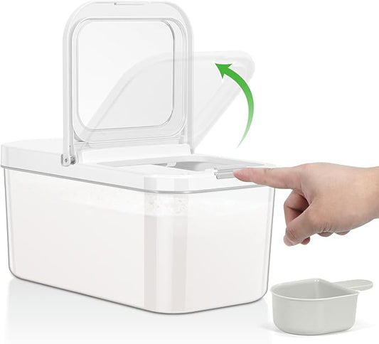 Rice Flour Storage Container - 6.5 Qt | 12 Lbs Crystal-Clear Plastic Food Storage Container Bin with Flip-up Lid, Dry Food Holder for Kitchen Pantry Organization and Storage