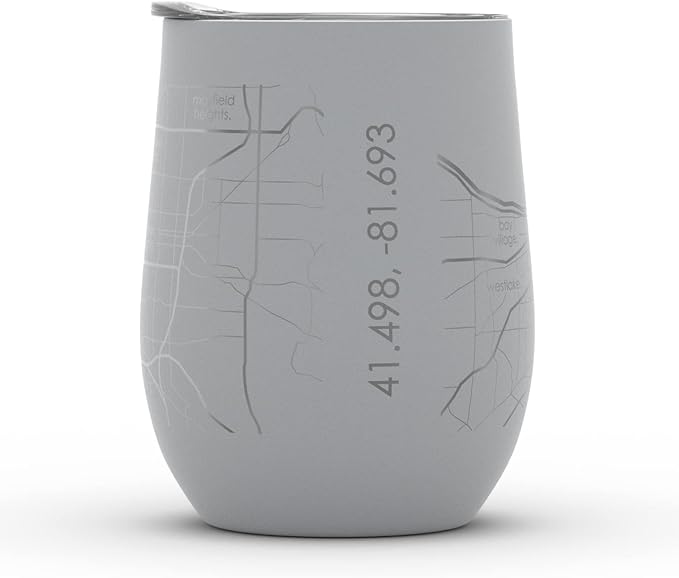 Well Told Engraved Cleveland Ohio Map Insulated Wine Tumbler, Etched Stainless Steel Cup (12 oz, Dockside Gray) City Map Insulated Tumbler, Custom Insulated Tumbler, Outdoor Drinkware