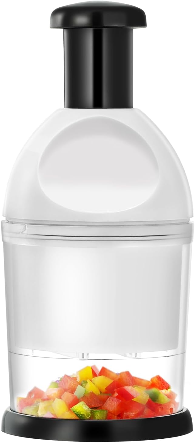 Food Chopper, Hand Chopper Dicer Easy to Clean, Manual Slap Vegetable Chopper Onion Cutter, Garlic Chopper Mincer for Onion, Nut, Tomato, Pepper, Celery, etc, White