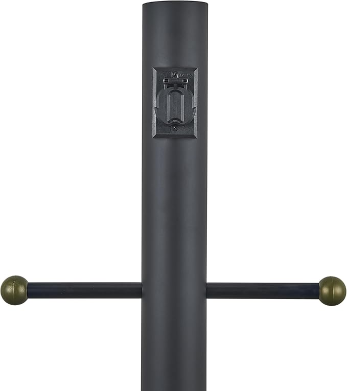 Design House Outdoor Lamp Post, Plastic Cross Arm, Built-in-Outlet, Dusk-to-Dawn Photo Eye Sensor, Easy Installation, Black, 3 in Diameter x 80 in H, 589812