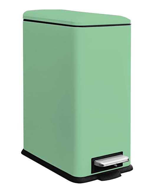 8 Gallon Slim Stainless Steel Trash Can with Step-on Lid, Narrow Kitchen Trash Can with Removal Inner Bucket, Metal Garbage Can for Bathroom, Kitchen, Office, Dorm, Green