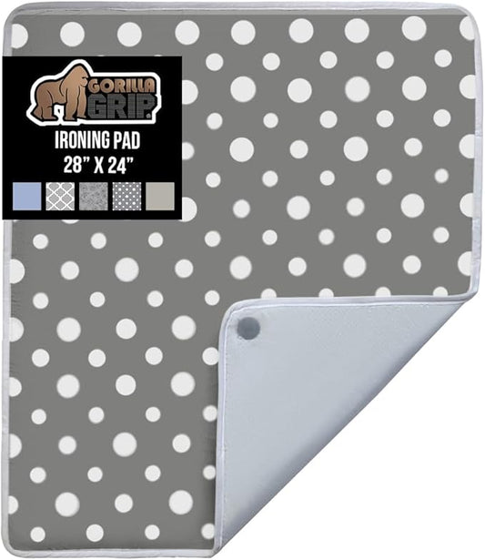 GORILLA GRIP Ironing Mat, Portable Iron Pad, Magnetic Cover for Top of Laundry Washer, Dryer, Table Top, Countertop Blanket, Silicone Coating and Scorch Resistant, Travel Size 28x24, Polka Dots