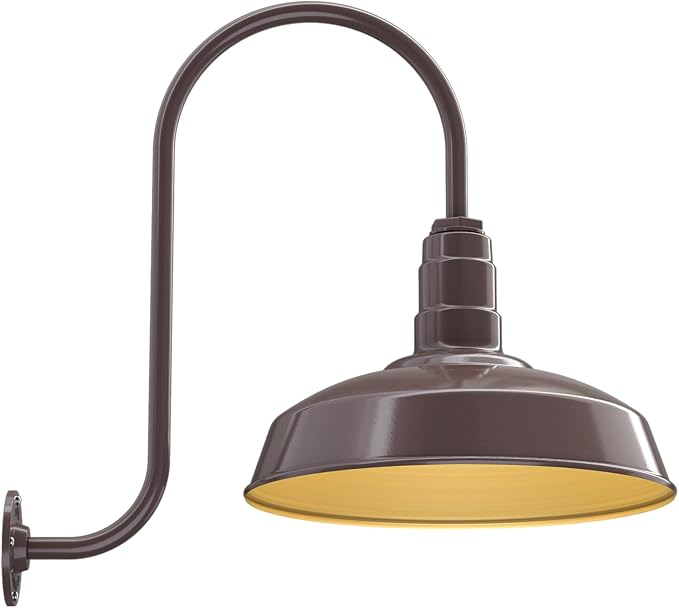 Steel Lighting Co. | Dusk to Dawn | Gardena Barn Light | Outdoor Wall Mounted | 16" Dome | Upslope Gooseneck | Farmhouse Light Made in America | Dark Bronze/Brass