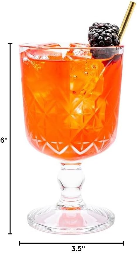 Restaurantware Timeless 11 Ounce Goblet Glasses Set of 12 Etched Cocktail Glasses - Stemmed Dishwasher-Safe Clear Glass Water Goblets Chip-Resistant For Whiskey Or Cocktails