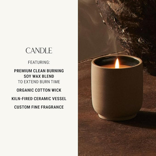 Homecourt Luxury Scented Candle, Cece Scent, 60-Hour Burn Time, Soy Wax Blend, Organic Cotton Wick, Kiln-Fired Reusable Ceramic Vessel, 8 Oz, 2.0