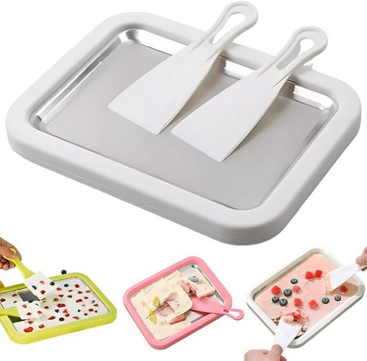 At-Home Rolled Ice Cream Maker Kit, Ice Cream Roller Maker with 2 Scrapers, DIY Fun Family Activity Instant Ice Cream Maker for Yogurt, Sorbet (White)