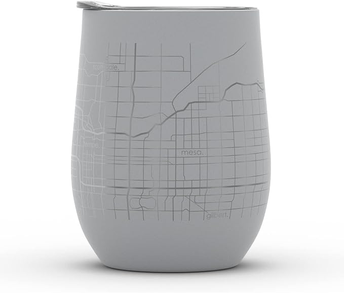 Well Told Engraved Phoenix Arizona Map Insulated Wine Tumbler, Etched Stainless Steel Cup (12 oz, Dockside Gray) City Map Insulated Tumbler, Custom Insulated Tumbler, Outdoor Drinkware