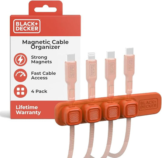BLACK+DECKER 4 Pack Magnetic Cable Clips w/Metal Plate, Adhesive Wire Holder Keeper Cord Organizer for Desk, Home Office Phone Car Wall Desktop Nightstand (Coral Rose)