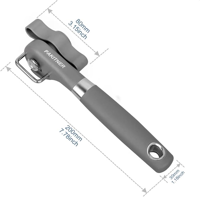 PAKITNER- Cut safe can opener, Manual can opener smooth edge - handheld Side cut can opener with Sharp Blade, Comfortable Grip Handle Food Grade Stainless Steel Cutting Can Opener, Gray