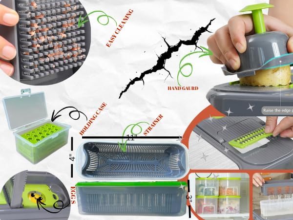 “28PCS Ultimate Vegetable Chopper Set – Multifunctional Food Processor with Large Container, Sharp Stainless Steel Blades & Hand Guard for Quick, Safe, Effortless Slicing, Dicing & Grating”