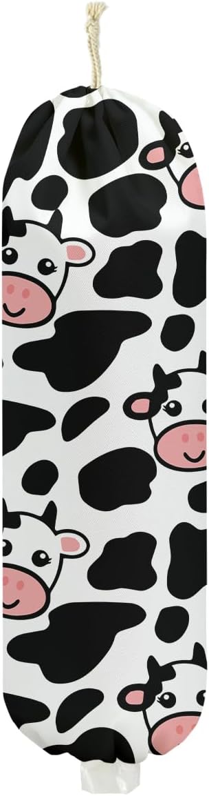 Cow Plastic Bag Holder 22.5x9 Inch, Wall Mount Plastic Bag Holders for Grocery Bags, Cows Washable Grocery Bags Storage Dispenser for Home Kitchen Pantry Decor, Cute Cow Gifts for Women Mom