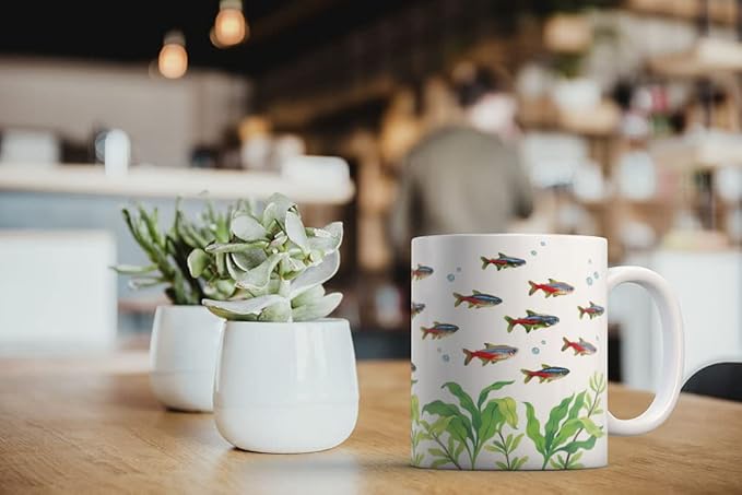 MUGBREW Neon Tetra Fish Ceramic Coffee Mug Tea Cup, 11 OZ