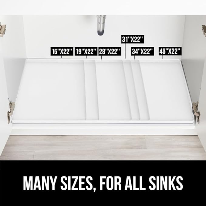 GORILLA GRIP Waterproof Silicone Under Sink Mat with Raised Lip for Kitchen and Bathroom, 46 x 22 in, Cabinet Shelf Liner Stay in Place Mats Dishwasher Safe Drawer Liner, Organizer Tray, White