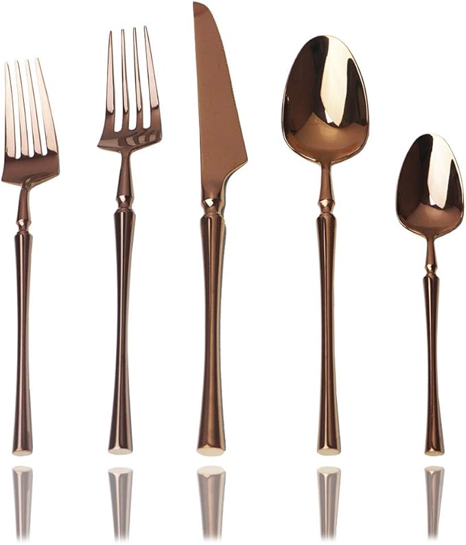 JASHII 20-piece 18/10 Stainless Steel Rose Gold Flatware/Cutlery/Tableware Set Service for 4 Person, Include Knife/Fork/Spoon, Mirror Polished (Rose)