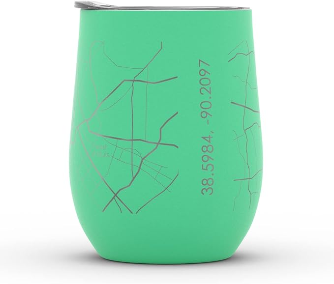 Well Told Engraved St. Louis Missouri Map Insulated Wine Tumbler, Etched Stainless Steel Cup (12 oz, Sunday Green) City Map Insulated Tumbler, Custom Insulated Tumbler, Outdoor Drinkware